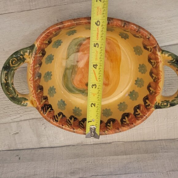 Hand-Painted Italian Ceramic Baking Dish With Dual Handles & Apple Design ARS - Picture 6 of 7